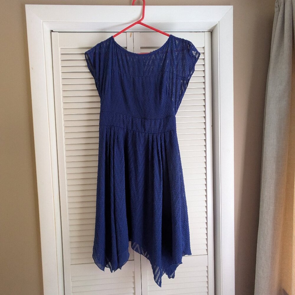 Beautiful Cobalt Blue Scoop Neck Asymmetrical Hem Dress